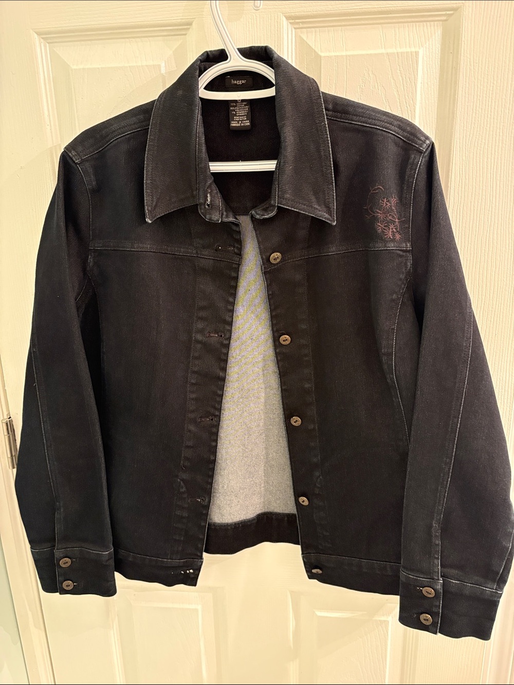 Haggar Black Denim Jacket with Subtle Embroidery